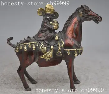 

Crafts statue china bronze gilt ride Horse wealth god yuanbao Jambhala Mammon buddha Statue halloween