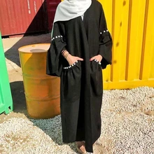 Abaya и мусульманские женщины с длинными расклешенными рукавами исламское платье кафтан турецкие Бангладеш Платья Восточный халат из марокена