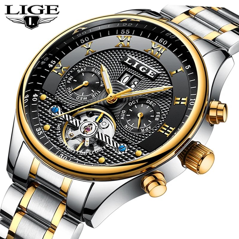 

LIGE Mens Watches Top Brand Luxury Men Fashion Sport Mechanical Watch Waterproof Automatic Analog Clock Relogio Masculino+Box