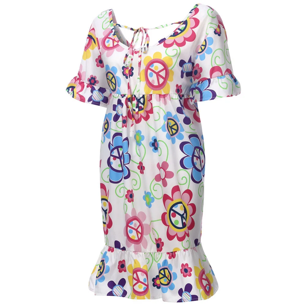 2019 woman summer sexy loose beach dress long print short-sleeved mini beach dress cover up sunscreen beach dress plus size 40J3 (8)