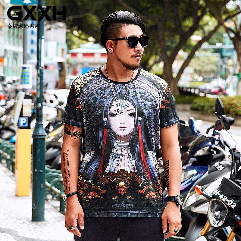 

GXXH Fashion Goddess Printed Men T-shirt Summer Short Sleeve Plus Size Big Tall Male Tops Ethnic Style Tees T-Shirt 3XL 5XL 7XL
