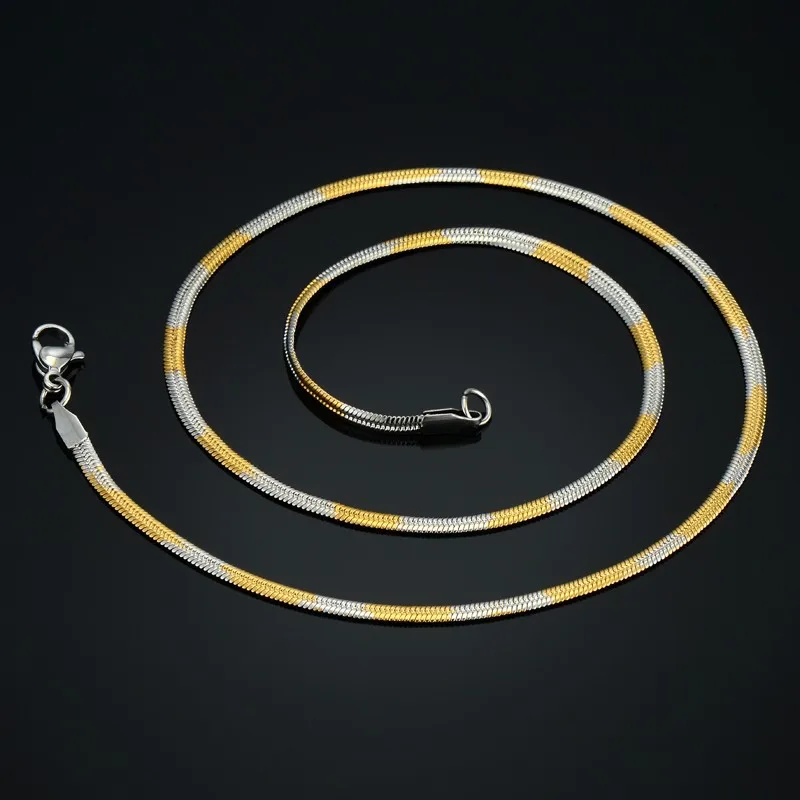 

Stainless Steel Flat Snake Chain Necklace For Men and Women Two-Tone Gold High Quality 45cm Choker Jewelry Wholesale