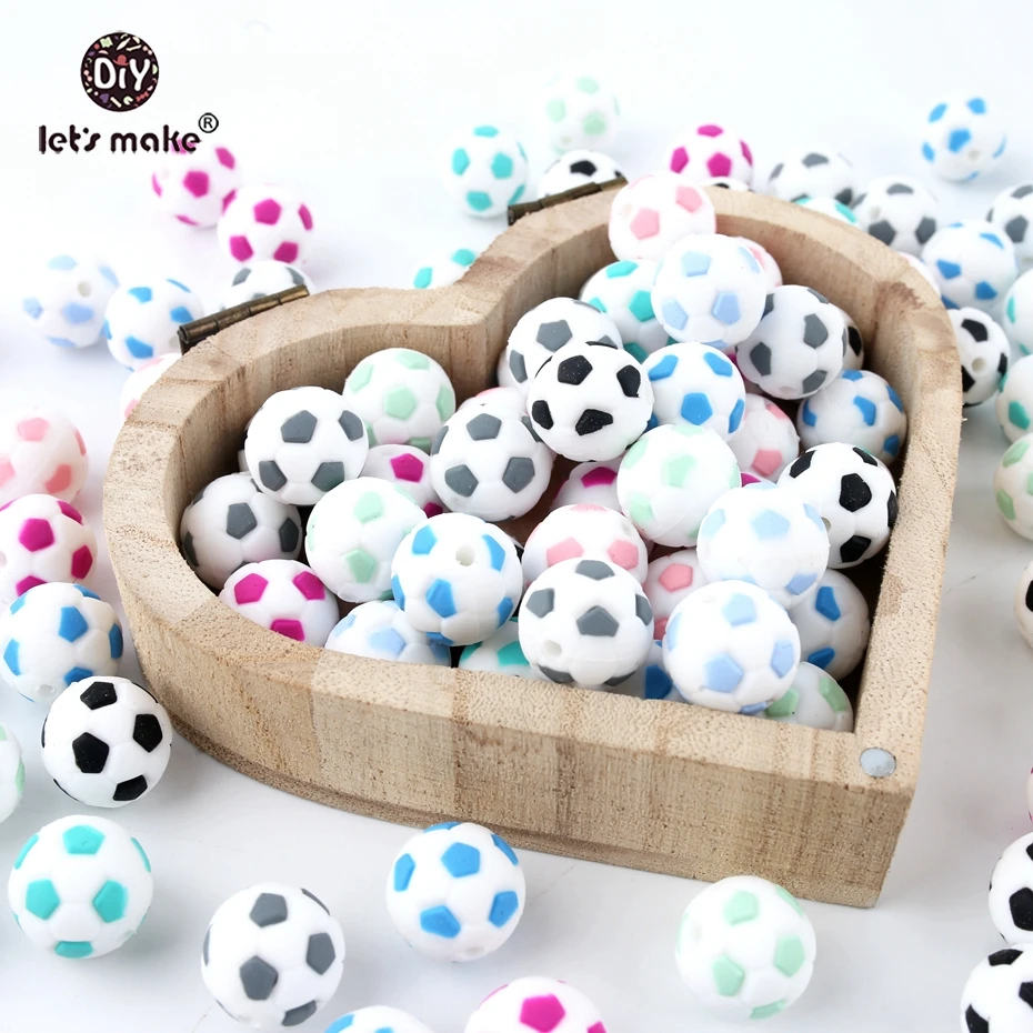 Let's make New Baby Toys 10 шт. силиконовые бусины 15 мм модные футбольные украшения DIY
