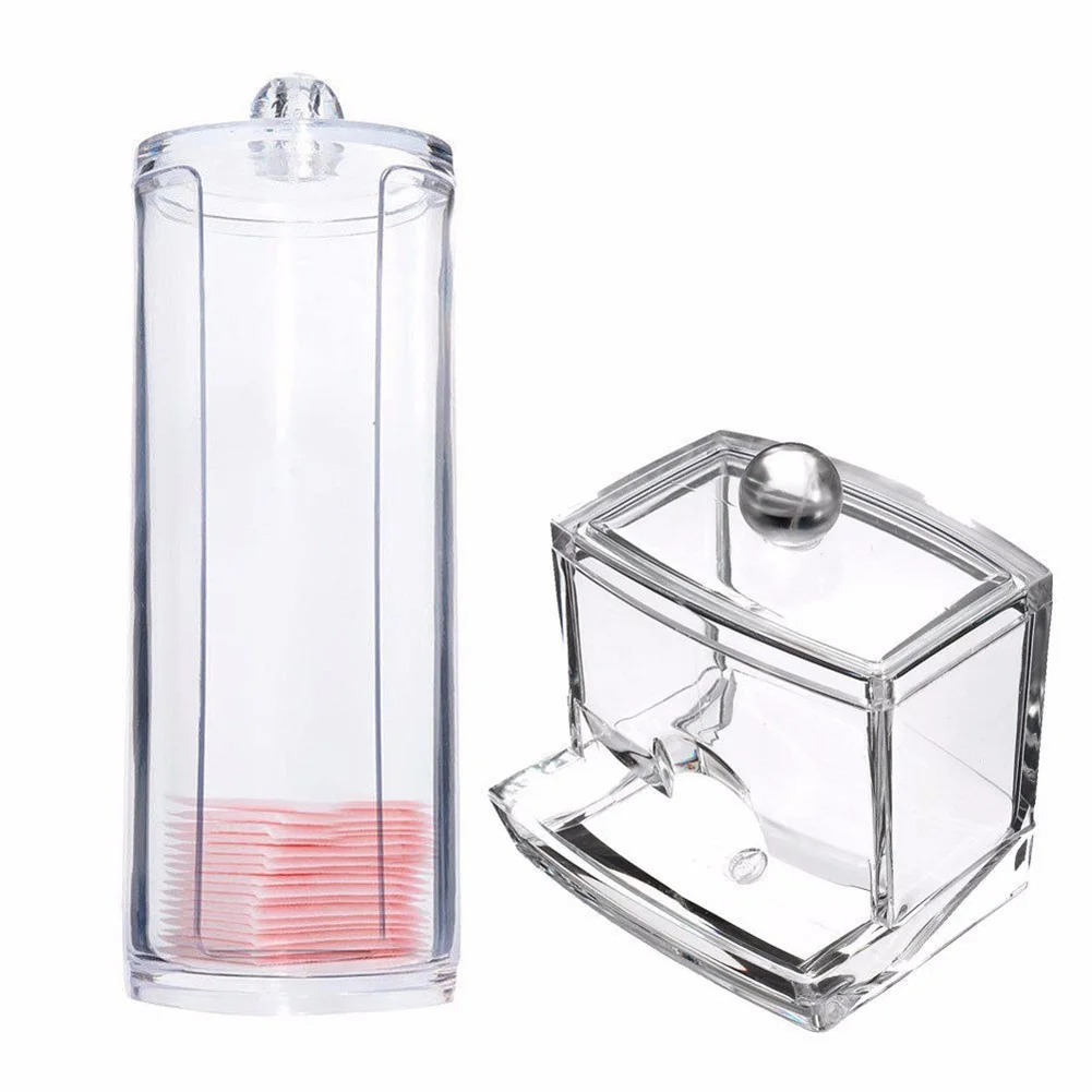 

Transparent Round Container Storage Case Makeup Cotton Pad Box + Acrylic Cotton Swab Storage Holder Box E2S