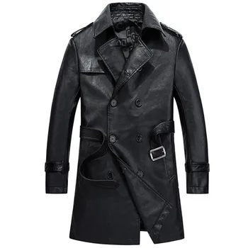 

Autumn and winter men's leather jacket business casual long coat windproof jacket PU leather 3XL