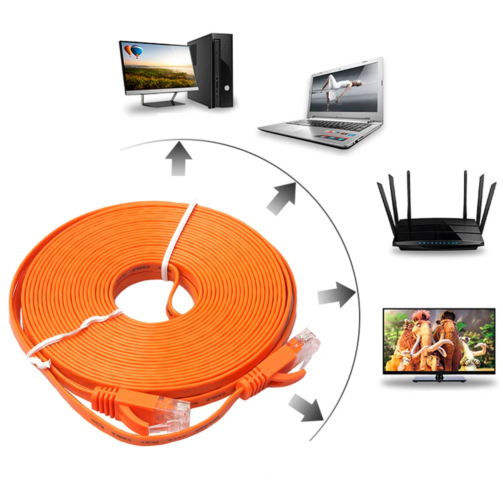 5 м 8 10 кабель плоский Ethernet 1000 Мбит/с CAT6 сетевой Соединительный свинец RJ45 оранжевый
