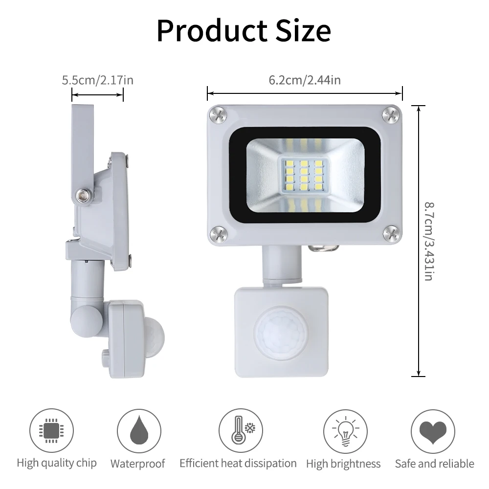 10 Вт Светодиодный прожектор наружный Lanscape 10 Вт Водонепроницаемый IP65 AC 200-240V индукционный датчик прожектор лампа для сада 700LM