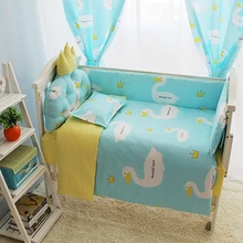 Baby Bedding Set Cute Swan Baby Girl Crib Bedding Sets 4-10 Pcs Quilt Pillow Mattress Bumpers Cover+Filling Sheet Cot Bed Linen