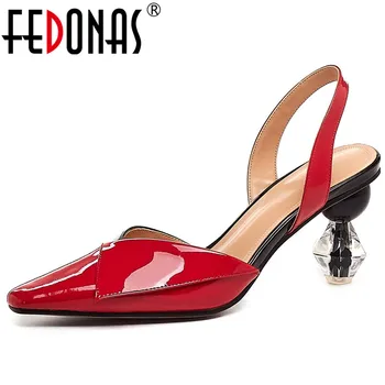 

FEDONAS New Strange Heels Brand Women Sandals Fashion Mixed Colors Cow Patent Leather Dancing Office Lady Shoes Woman High Heels