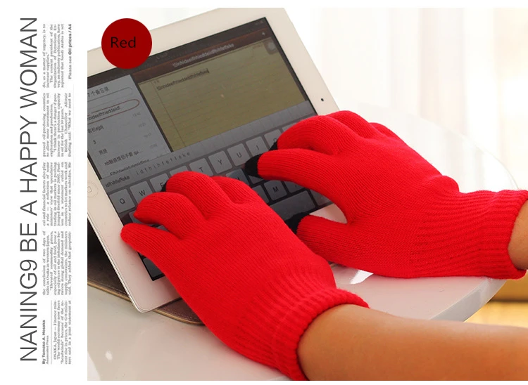 Fashion Female Wool Knitting Touched Screen Gloves Winter Women Warm Full Finger Gloves Stretch Warm Guantes Knit Mitten