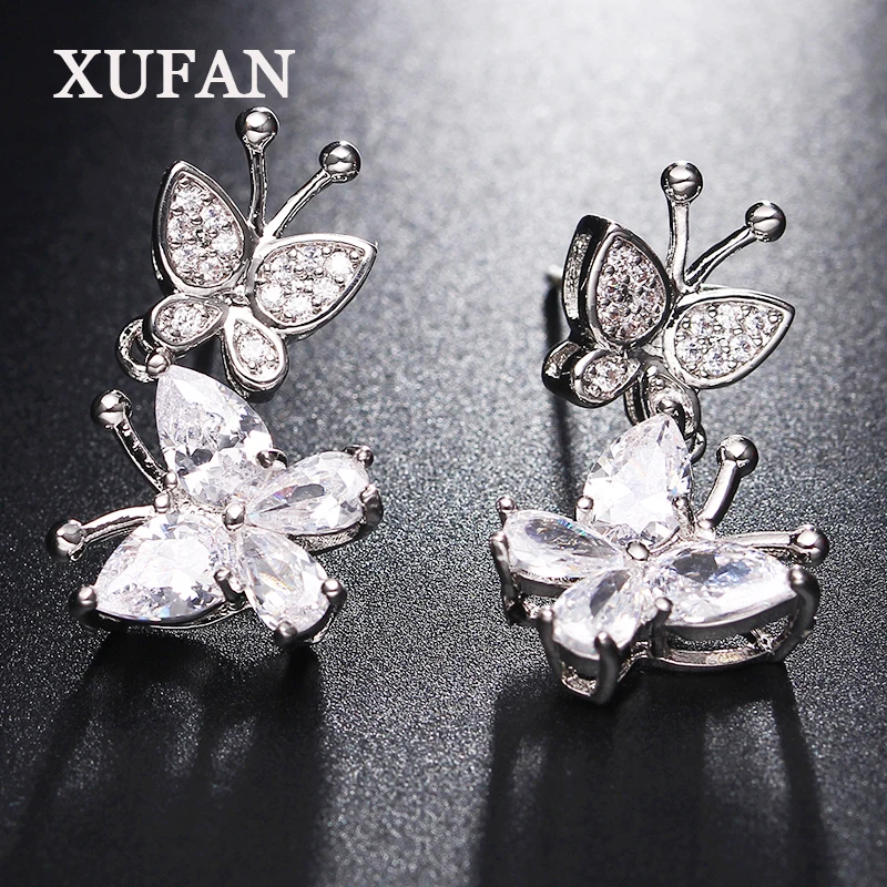 Женские серьги пусеты серебряная бабочка с фианитом|fashion stud earrings|stud earringsstone earrings |