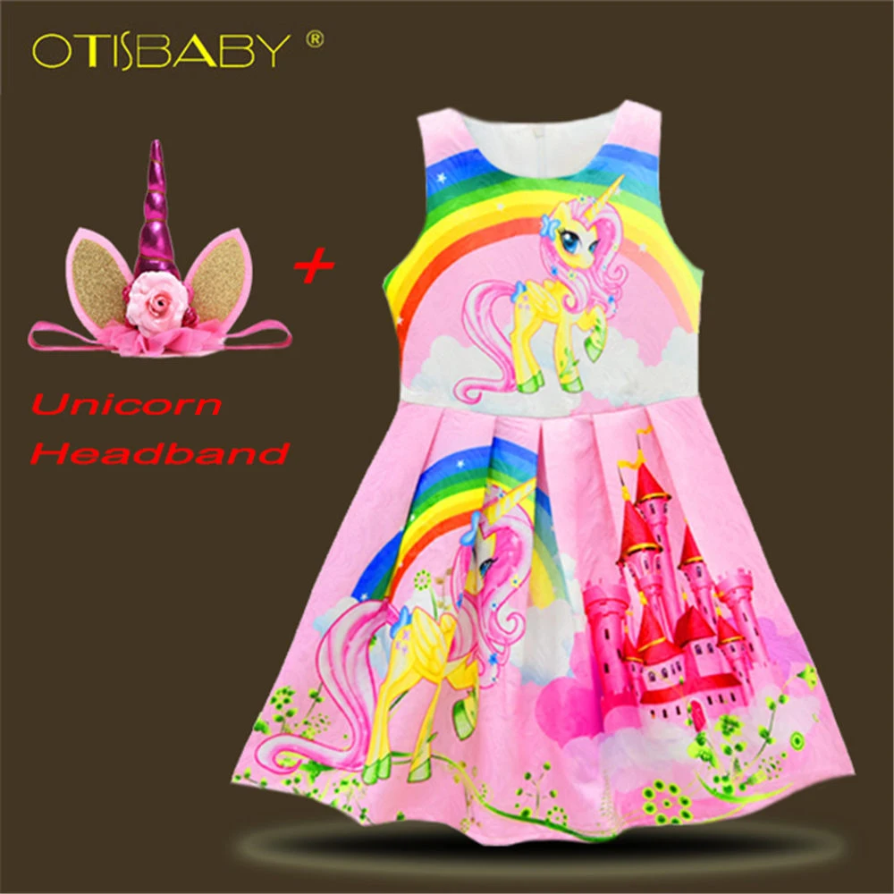 

Unicorn Costume Summer Girls Unicorn Dress Headband Girls Sleeveless Clothing Cartoon Pony Princess Dress for Girl Horse Clothes
