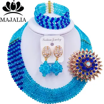 

Majalia Luxury African Jewelry Set Lake blue and Blue Crystal Bead Bride Jewelry Nigerian Wedding African Jewelry Sets 5AS023