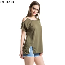 

CUHAKCI 2018 Summer T Shirt Women Hollow Out T-shirt Solid O Neck Short Sleeve tshirt Blend Irregular Tees Casual Tops Female