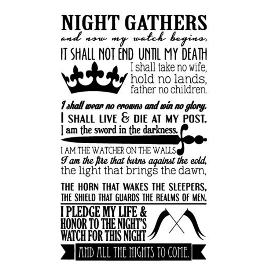 Game of thrones wand dekor Das Lied von Eis und Feuer Nachtwache Eid Vinyl Wandtattoo aufkleber in Game of thrones wand dekor Das Lied von Eis und