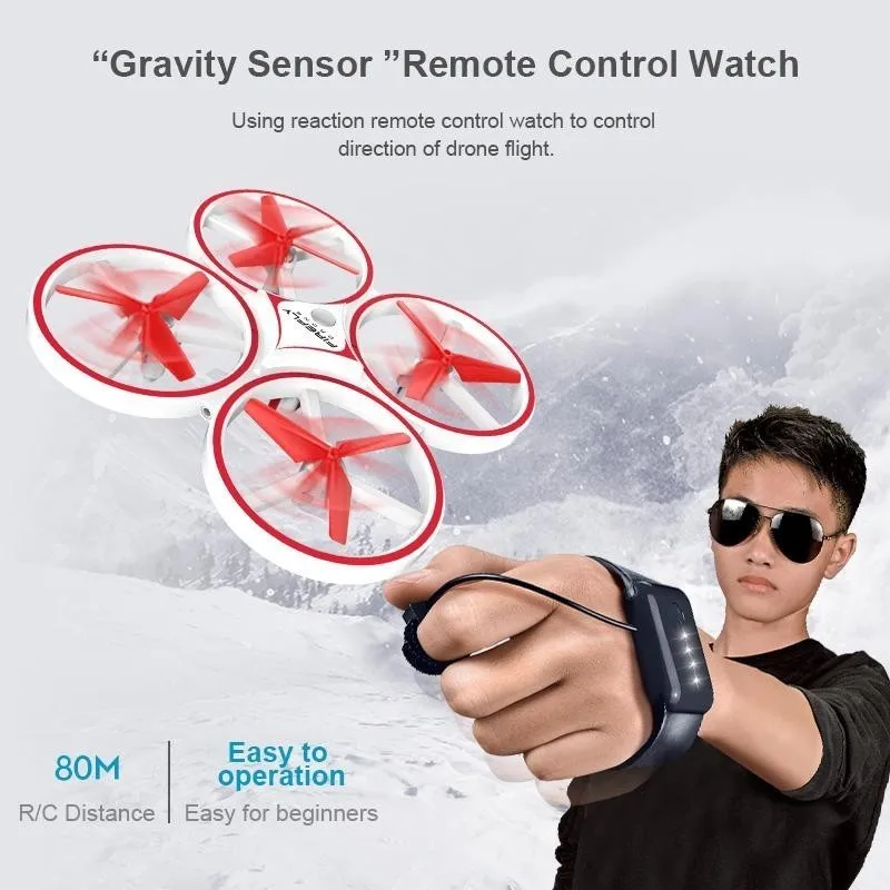 

KF04 Interactive Induction RC Quadcopter Intelligent Watch Remote Control Manual Control Uav LED Light Drone Gravity Sensor