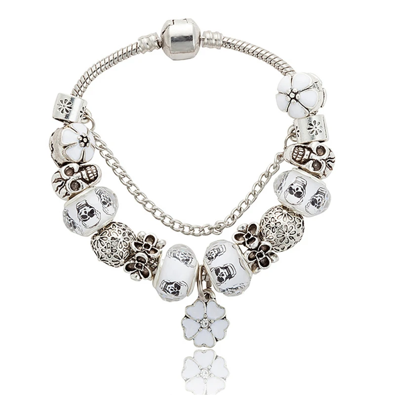

2019 The New Style Silver Plating Color Flower Pendant Cute Charm Pandora Bracelets&Bangles with White Chamilia Beads For Women