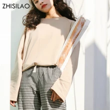 Zisilao/ модные весенне-летние женские топы, женская футболка, футболка с длинными рукавами, хлопковая свободная футболка, Harajuku, женская футболка, повседневная