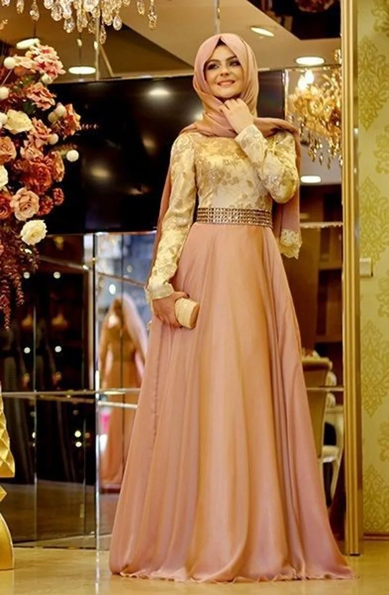 2016 muslim evening dresses a line long sleeves purple embroidery