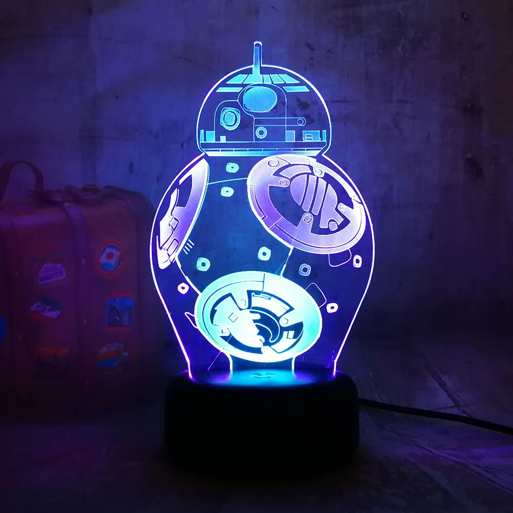 Звездные войны BB8 блеск 3D светодиодный RGB 7 смешанный двойной изменение цвета Ночной светильник пульт дистанционного управления настольная лампа Рождественский подарок спальня игрушки для декора дома