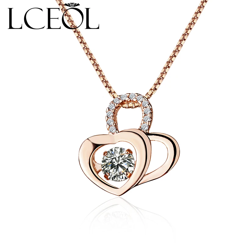 LCEOL Parejas de Color Personalizado de Oro Rosa Doble Corazón Colgante, Collar de Nueva AAA + cubic zirconia Collar de Día de San Valentín de Regalo