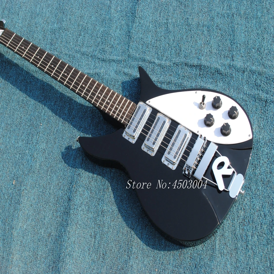 New Black Rick 325 Model 3 Pickup Bigsby Tremolo Electric Guitar Free Shipping