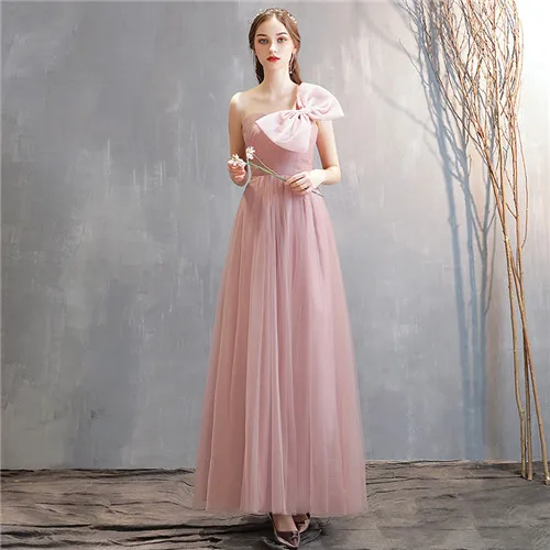 Beauty Emily V Neck Long Bridesmaid Dress Lace Up Back Strapless Elegant Tulle Party Dress For Wedding Vestido de dama de honor - Color: Pink E