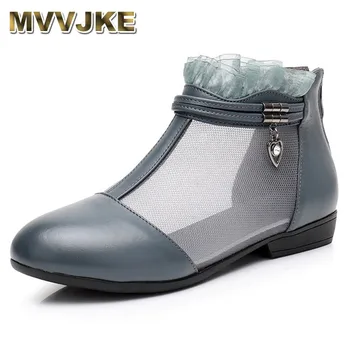 

MVVJKE Big Size 34-43 Genuine Leather Ankle Boots Mesh Autumn Summer Women Shoes Fashion Flat Heels Comfort Woman Sandals