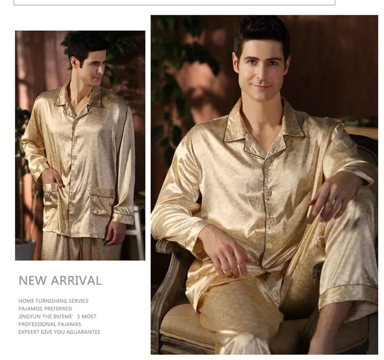 Middle Aged Men's Spring Autumn Pajamas Suits Two Piece Fake Silk Pajama Thin Night Wearing Clothes For Men 2018 New JW330 (6)