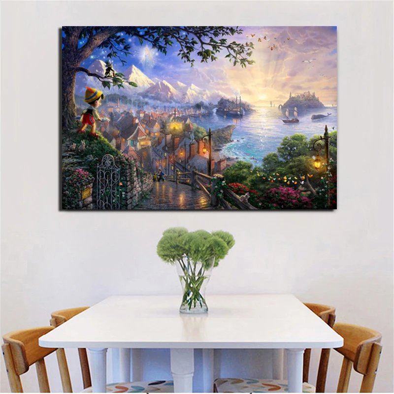 

Thomas Kinkade Pinocchio Wall Art Canvas Painting Posters Prints Modern Painting Wall Picture For Living Room Home Decoration HD