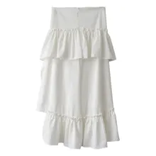 Faldas Largas Verano 2019 High Waisted A-line Midi White Black Ruffle Irregular Long Fairy Chiffon Skirt Womens Clothing high waisted metal embellished chiffon skirt