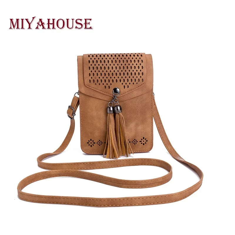 Miyahouse شرابة الهاتف حقيبة أزياء المرأة البسيطة حقائب كتف الإناث الجوف خارج الهاتف المحمول حقيبة السيدات صغيرة حقيبة ساعي