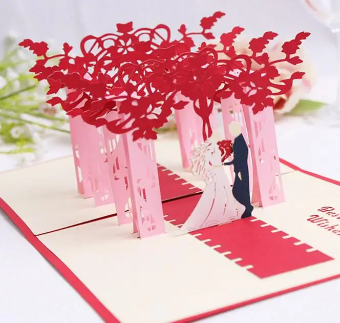  10pcs Hollow Bride and Groom Handmade Kirigami Origami 3D Pop UP Greeting Cards Invitation Postcard - 32818185584