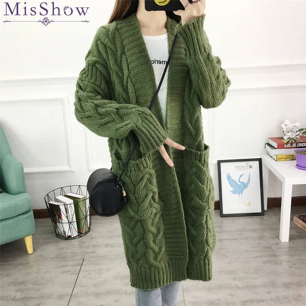 Women Long Cardigans Autumn Winter Open Stitch Knitting Loose Sweater