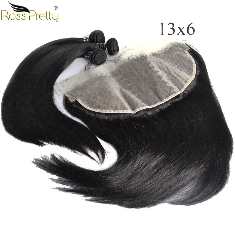 

Human Hair Bundles With Frontal Transparent 13x6 Pre Plucked Lace Frontal with Bundles Nature Color 1b Ross Pretty Remy Hair