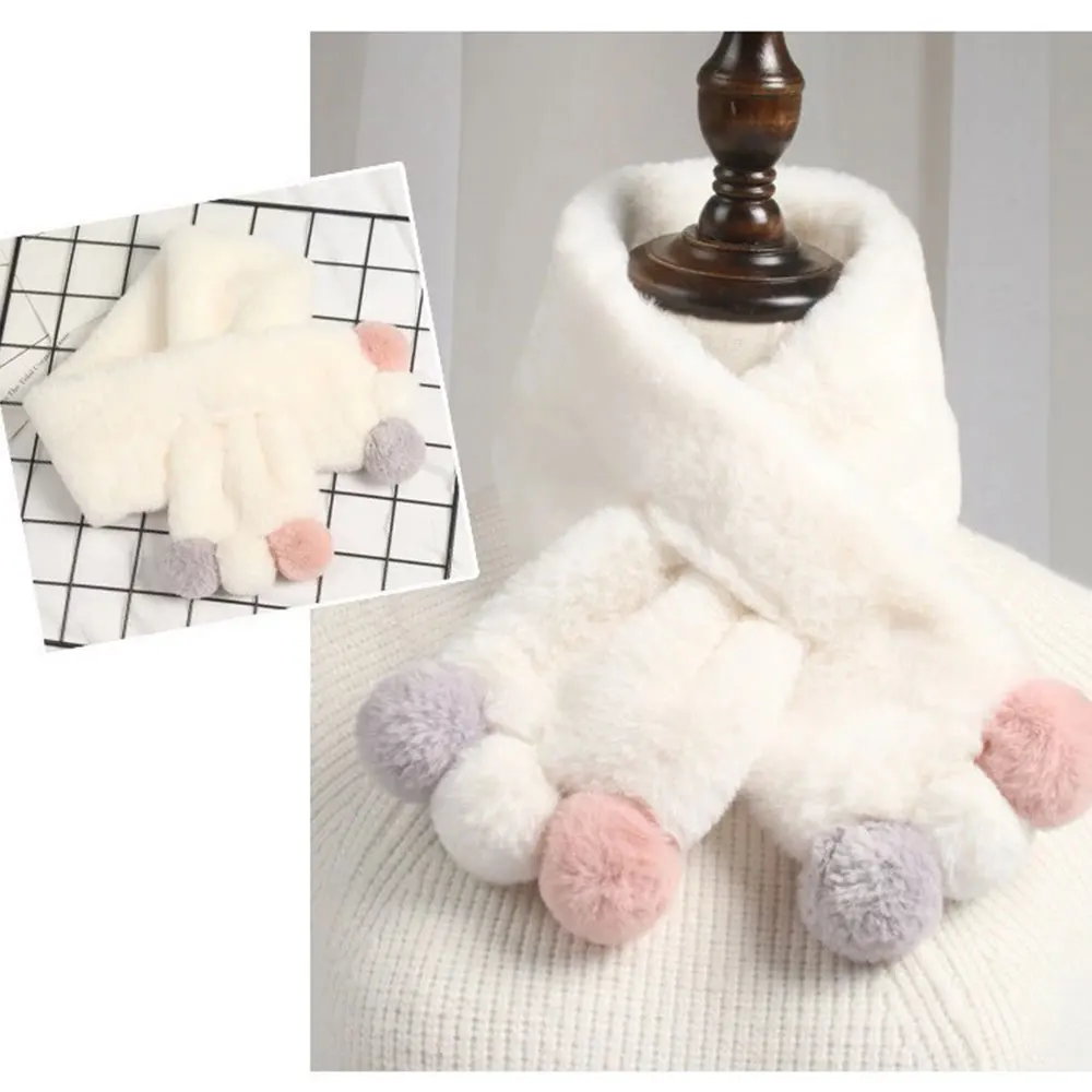 

Gorgeous Imitation Rabbit Fur Collar Lovely Scarf Children Winter Pompom Warm Fashion Scarves Boy Girls Neck Warmer Neckerchief