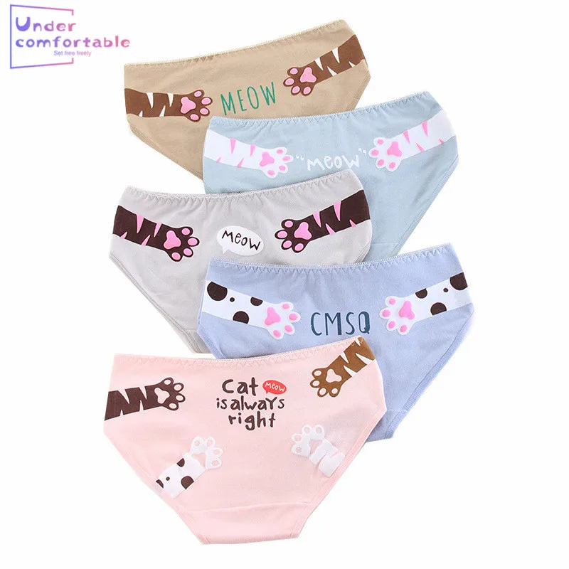 

2019 Panties for women cotton cartoon cat claw hand letters print underwear ladies sexy lingerie girl briefs female underpants