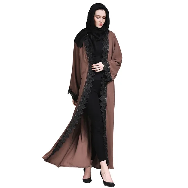 Модные мусульманские кружевные платья abaya кардиган-кимоно длинные халаты Туника Jubah Ближний Восток Рамадан Арабский исламский одежда