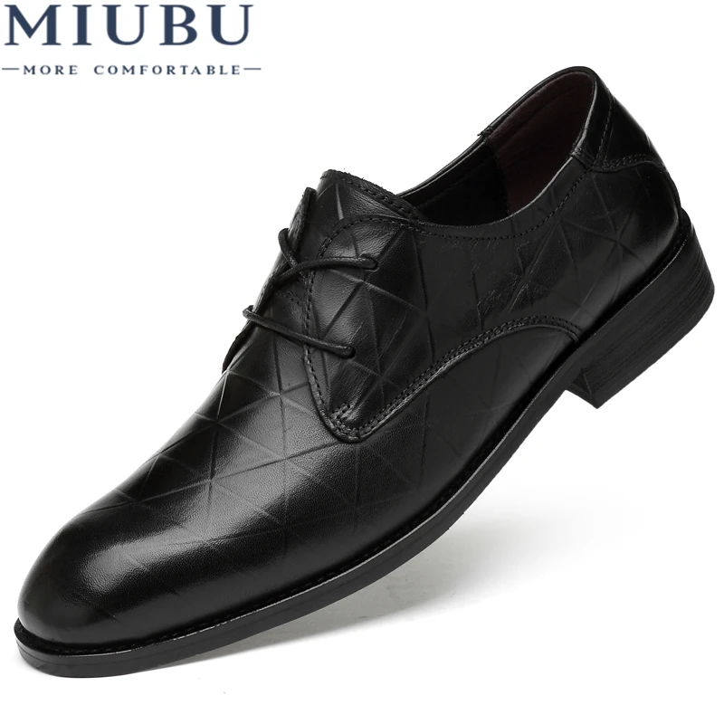 

MIUBU High Quality Business Shoes Oxford Genuine Leather Lace Up Shoes Mens Formal Wear Resistant Flats For Males Large Size
