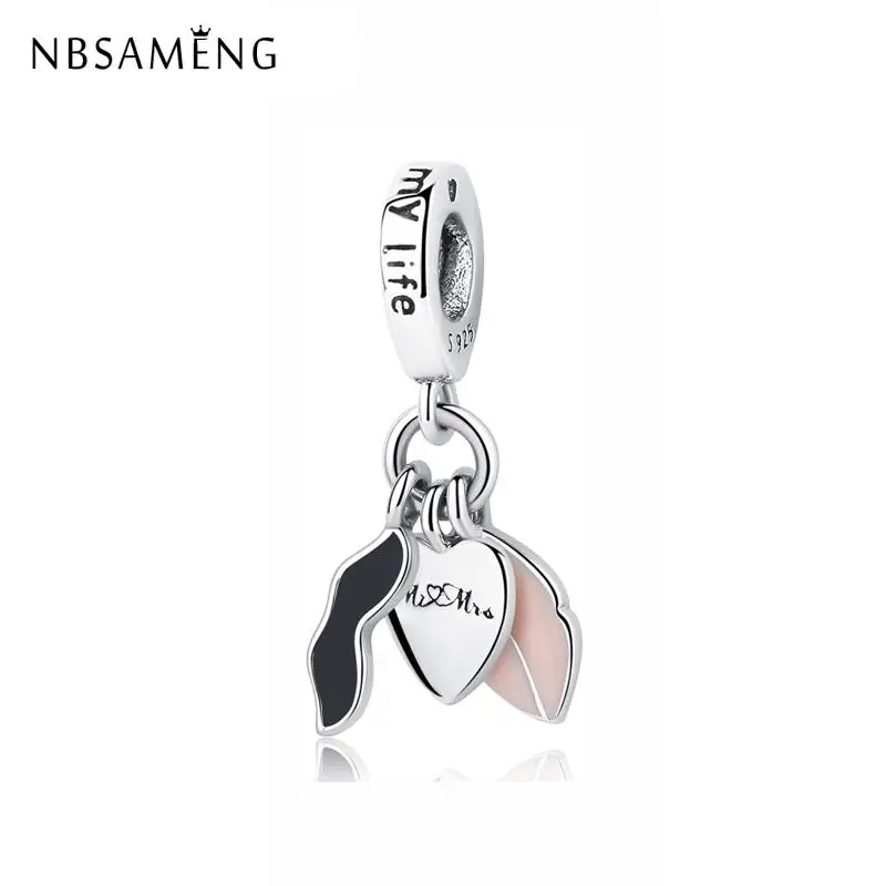 

NBSAMENG Original 925 Sterling Silver Charm Love Couple Moustache Lips Pendant Bead Charms Fit Pandora Bracelets Women Jewelry