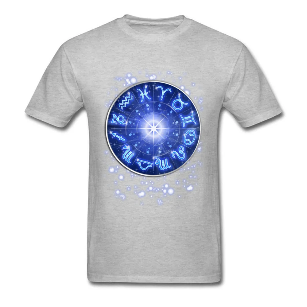 Zodiac Signs Blue Galaxy Circle 100% Cotton Tops Shirts for Men 3D Printed T Shirts New Design Crewneck Sweatshirts Short Sleeve Zodiac Signs Blue Galaxy Circle grey