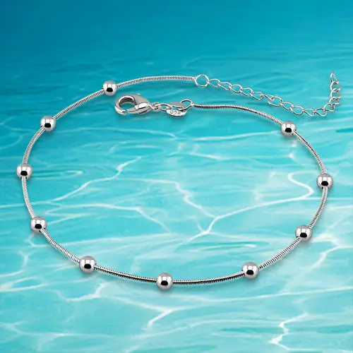 

beautiful pretty lovely Free shipping 925 silver anklet,Lucky bead, contracted small round bead chains .high quality,fashion