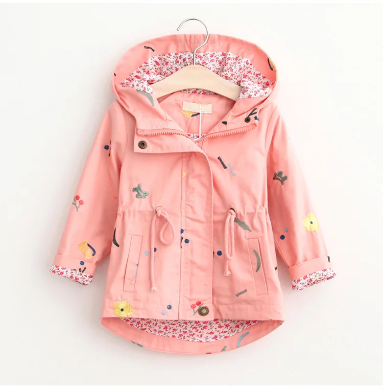 Г. Осенний Тренч для девочек; пальто для малышей в европейском стиле; Верхняя одежда с цветочным рисунком для девочек; хлопковая ветровка с капюшоном для маленьких девочек; цвет синий, розовый - Цвет: Розовый