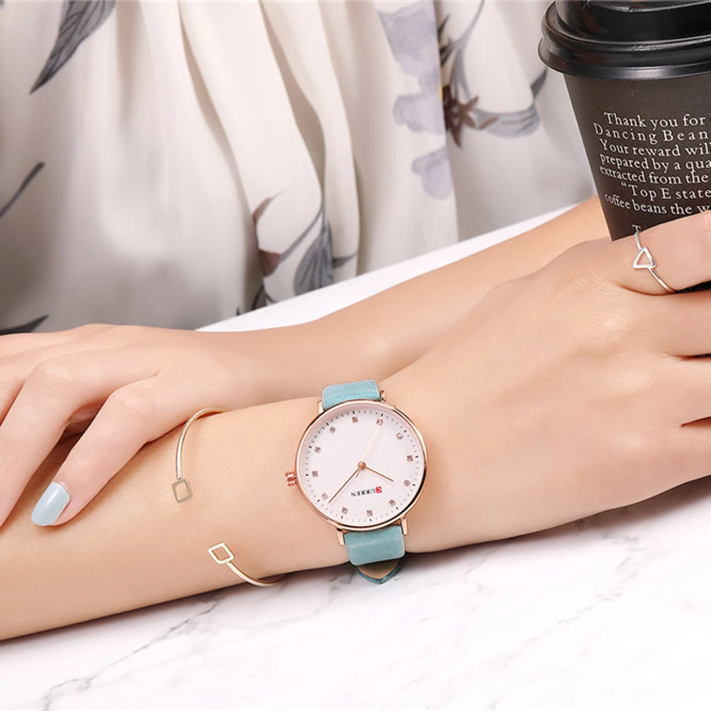CURREN женские часы, очаровательные Стразы, аналоговые кварцевые наручные часы с кожаным ремешком, женские часы в подарок, bayan kol saati