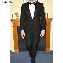 Мужской свадебный костюм высокого качества смокинг для мужчин костюмы черная одежда жениха slim fit