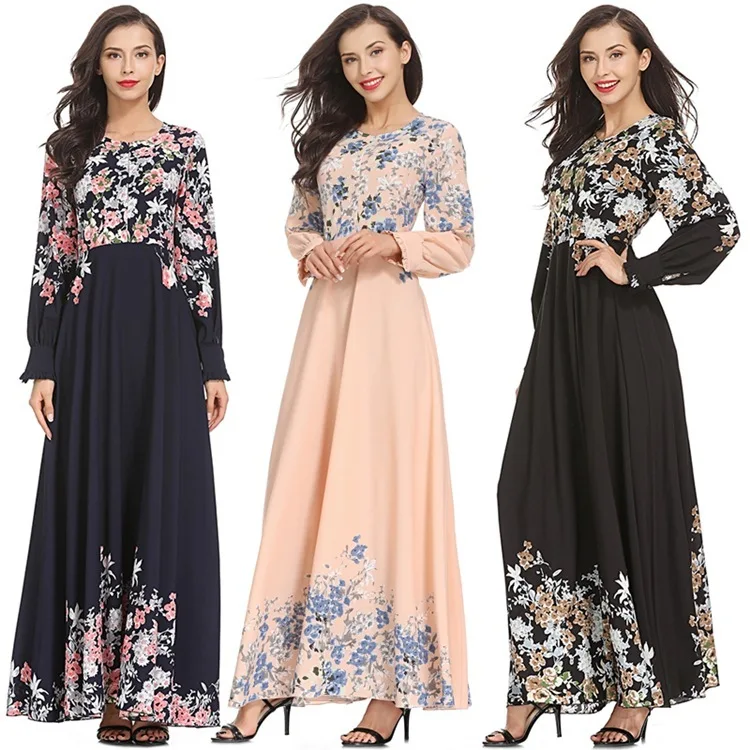 

Elegant Chiffon Maxi Dress Print Abaya Full Length Muslim Long Robe Gowns Kimono Ramadan Middle East Arab Islamic Clothing