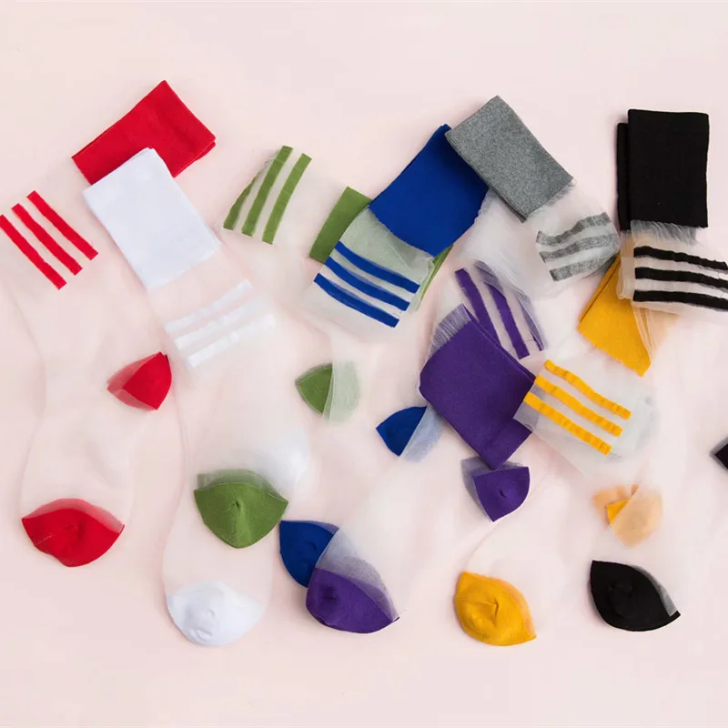

Transparent Thin Striped Glass Wire Pile Stocking 2019 New Summer Spring Autumn Female Fashion Card Stockings and Knee Socks