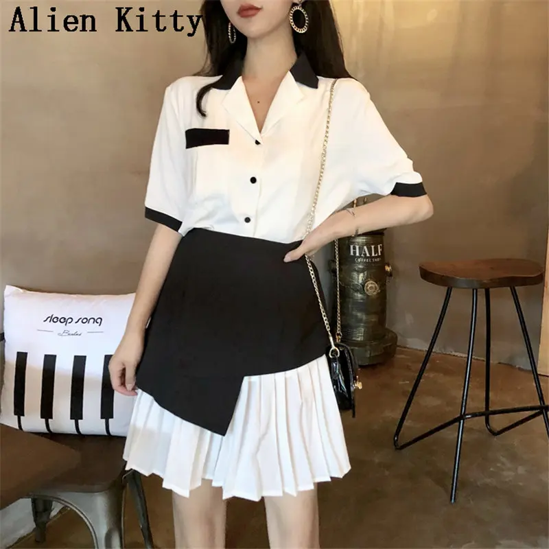 Alien Kitty 2019 летний корейский Стильный комплект из двух предметов Свободная Женская