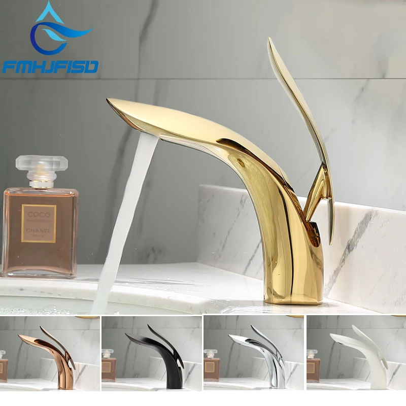 

FMHJFISD Golden/Chrome/White/ORB Polished Basin Faucet Single Handle Single Hole Bathroom Mixer Taps 5 Colors for Choose
