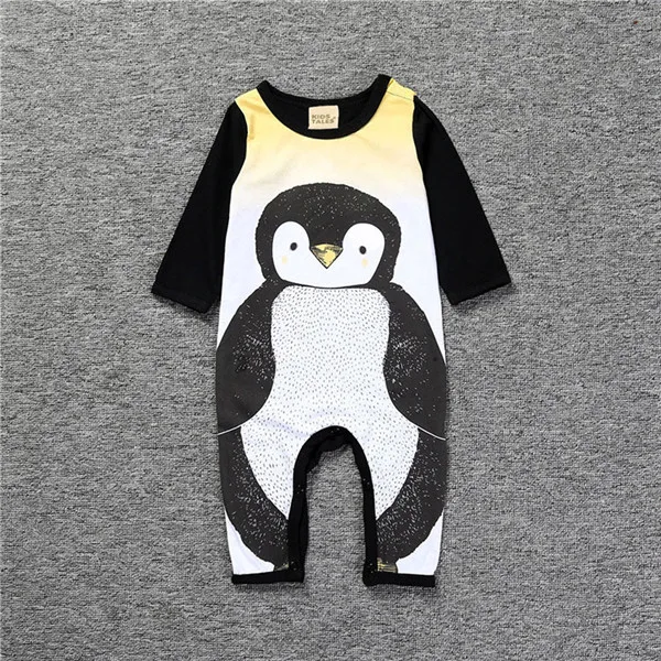 Детские комбинезоны для новорожденных, младенцы, осень, очень милый комбинезон с пингвином и длинными рукавами, одежда для маленьких мальчиков и девочек - Цвет: Черный